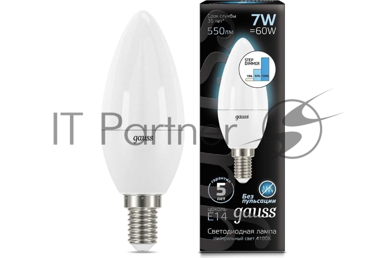 Лампа светодиодная Gauss LED Candle 7Вт E14 4100К step diммable (диммир.)