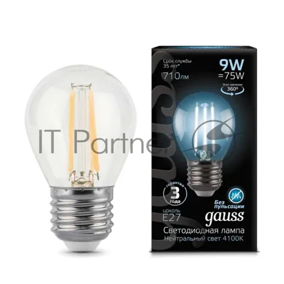 Лампа светодиодная Filament Шар E27 9Вт 4100К Gauss 105802209