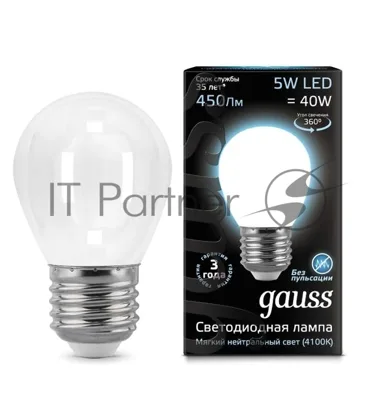 Лампа светодиодная Filament Шар E27 5Вт 4100К OPAL GAUSS 105202205
