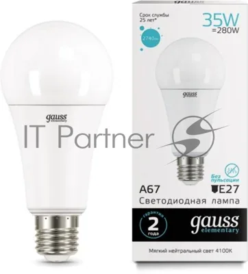 Лампа светодиодная LED Gauss Elementary A67 35Вт E27 4100К