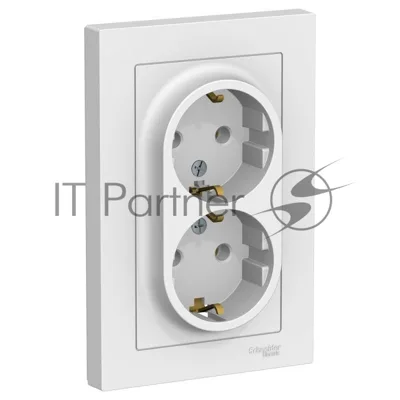 Розетка 2-м AtlasDesign с заземл. 16А в сборе белый SchE ATN000124