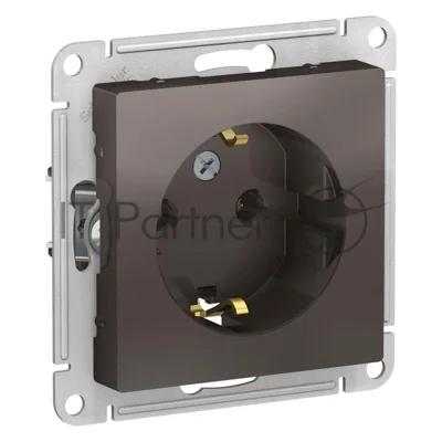 Механизм розетки 1-м СП AtlasDesign с заземл. 16А мокко SchE ATN000643