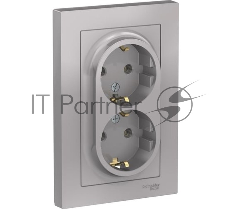 Розетка 2-м AtlasDesign с заземл. 16А в сборе алюм. SchE ATN000324