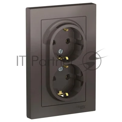 Розетка 2-м AtlasDesign с заземл. 16А в сборе мокко SchE ATN000624