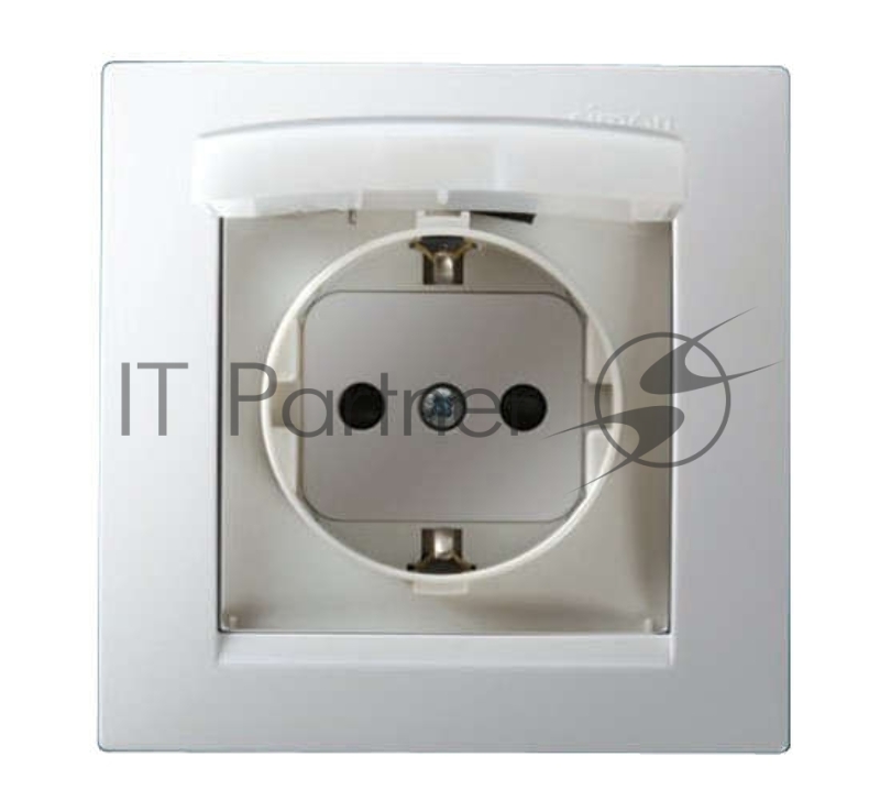 Розетка 1-м СП Simon15 с защ. крышкой защ. шторки с заземл. IP44 бел. Simon 1590450-030
