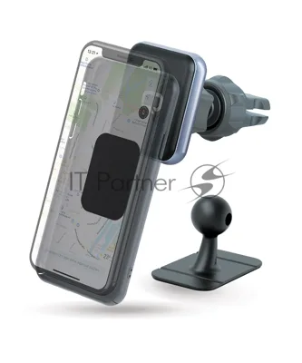 Автомобильный держатель для смартфонов Qumo MagFix, с креплением на решетку воздуховода и на панель (в комплекте), черный