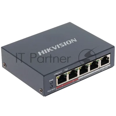 Коммутатор Hikvision DS-3E0105P-E(B), 4×100 Мбит/с PoE + 1×100 Мбит/с Uplink, неуправляемый