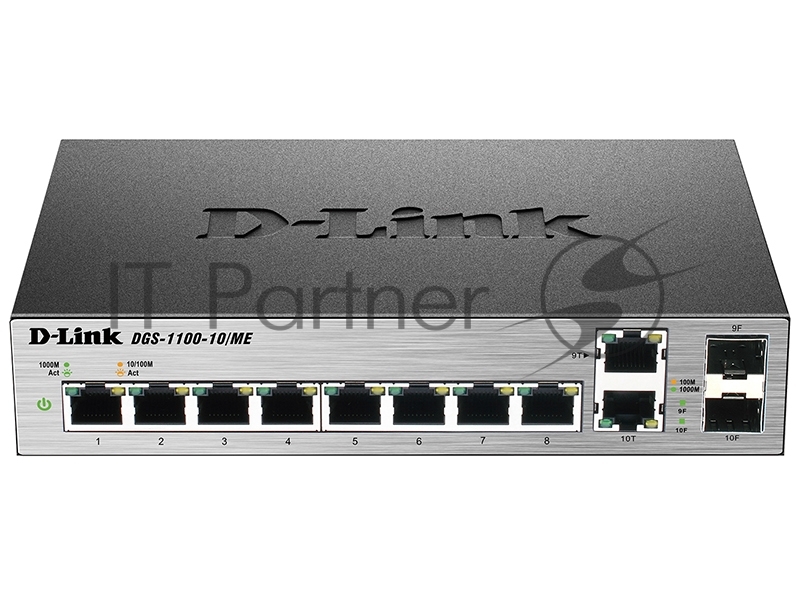 Коммутатор D-Link DGS-1100-10/ME/A2A, 8×1 Гбит/с + 2×1 Гбит/с Combo, настраиваемый