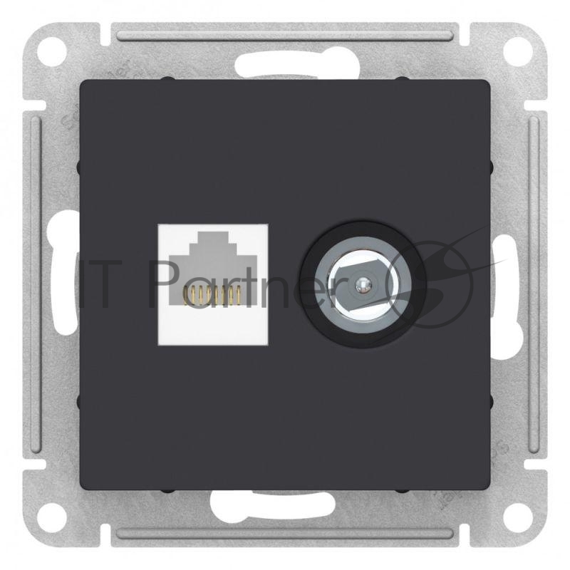 Розетка телевизионная +комп двойная RJ45+TV, кат.5E, механизм, карбон