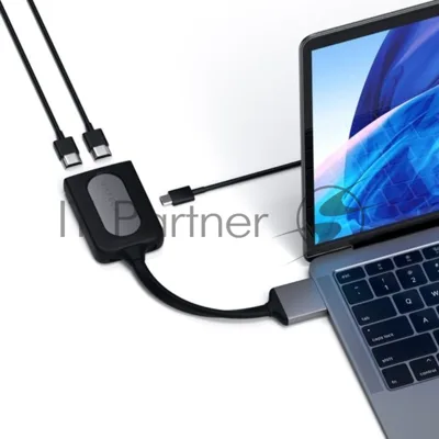 Адаптер Satechi Type-C Dual HDMI Adapter для MacBook с двумя портами USB-C (2019/2018 MacBook Pro, 2018 MacBook Air, 2018 Mac Mini). Порты 2 x HDMI 4K 60Hz, 1 x USB-C PD. Цвет серый космос.