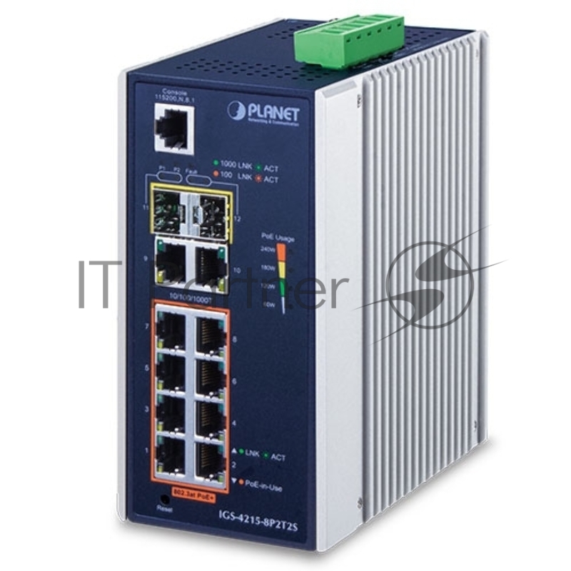 Коммутатор PLANET IGS-4215-8P2T2S, 8×1 Гбит/с PoE + 2×1 Гбит/с + 2×1 Гбит/с SFP, управляемый