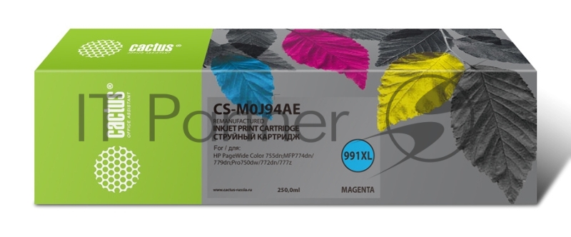 Картридж струйный Cactus CS-M0J94AE (991XL) пурпурный (250 мл) для HP PW 755dn/MFP774dn/779dn/Pro750dw/772dn
