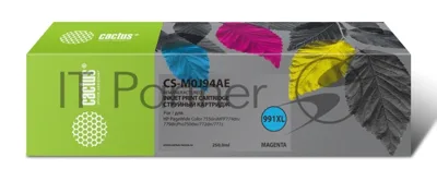 Картридж струйный Cactus CS-M0J94AE (991XL) пурпурный (250 мл) для HP PW 755dn/MFP774dn/779dn/Pro750dw/772dn