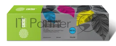 Картридж струйный Cactus CS-M0J98AE (991XL) желтый (250 мл) для HP PW 755dn/MFP774dn/779dn/Pro750dw/772dn