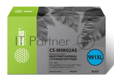 Картридж струйный Cactus CS-M0K02AE (991XL) черный (465 мл) для HP PageWide755dn;MFP774dn/779dn;Pro750dw/772dn