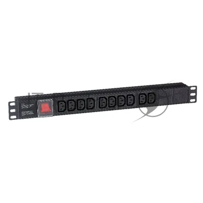 Блок розеток горизонтальный ExeGate ServerPro PDU-19H001 Al-10С13-C14-SW, 1U, Алюминий, 10 IEC 320 C13, С14, выкл. с подсветкой, черный