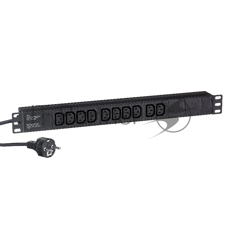 Блок розеток горизонтальный ExeGate ServerPro PDU-19H005 Al-10C13-EU3, 19", 1U, Алюминий, 10 IEC 320 C13, кабель с евровилкой VDE-250V-16A-3*1.5мм2, 3 метра, черный