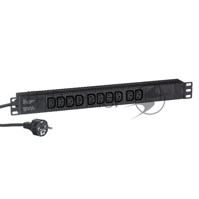 Блок розеток горизонтальный ExeGate ServerPro PDU-19H005 Al-10C13-EU3, 19", 1U, Алюминий, 10 IEC 320 C13, кабель с евровилкой VDE-250V-16A-3*1.5мм2, 3 метра, черный