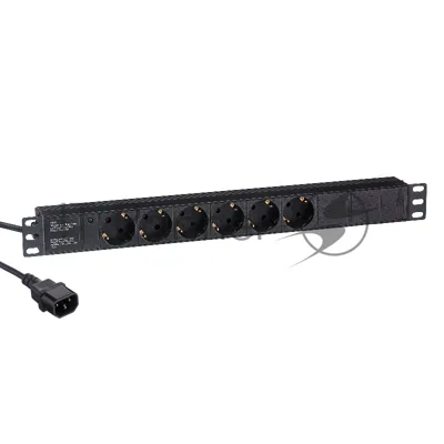 Блок розеток горизонтальный ExeGate ServerPro PDU-19H604 Al-6S-C14-2.5, 19", 1U, Алюминий, 6 Schuko, кабель с вилкой C14 VDE-250V-10A-3*1.5мм2, 2.5 метра, черный