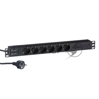 Блок розеток горизонтальный ExeGate ServerPro PDU-19H603 Al-6S-EU2.5, 19", 1U, Алюминий, 6 Schuko, кабель с евровилкой VDE-250V-16A-3*1.5мм2, 2.5 метра, черный