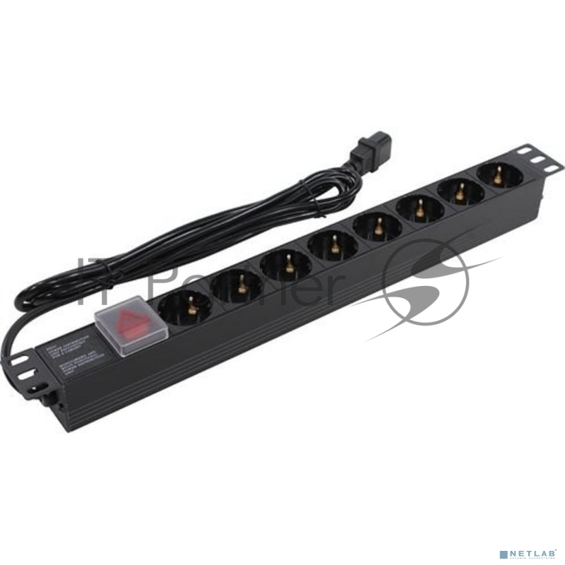 Блок розеток горизонтальный ExeGate ServerPro PDU-19H806 Al-8S-C14-3-SW, 19", 1U, Алюминий, 8 Schuko, кабель с вилкой C14 VDE-250V-10A-3*1.5мм2, 3 метра, выкл. с подсветкой SPD1, черный