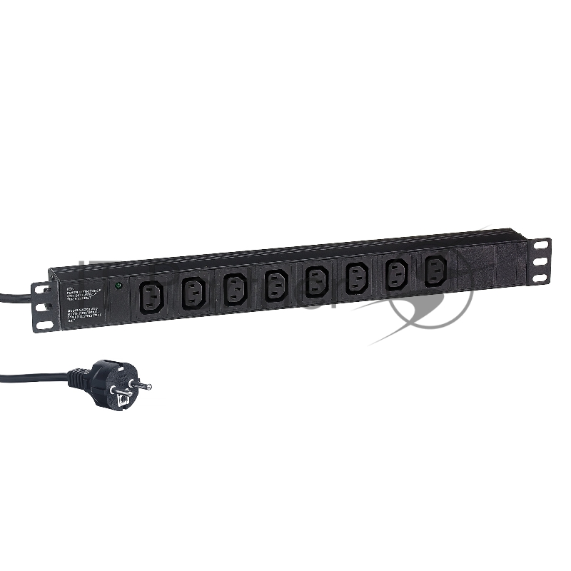 Блок розеток горизонтальный ExeGate ServerPro PDU-19H809 Al-8C13-EU2.5, 19", 1U, Алюминий, 8 IEC 320 C13, кабель с евровилкой VDE-250V-16A-3*1.5мм2, 2.5 метра, черный
