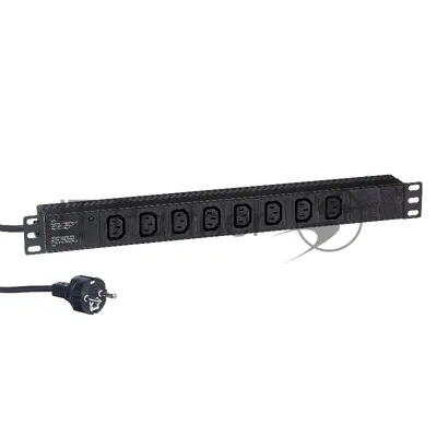 Блок розеток горизонтальный ExeGate ServerPro PDU-19H809 Al-8C13-EU2.5, 19", 1U, Алюминий, 8 IEC 320 C13, кабель с евровилкой VDE-250V-16A-3*1.5мм2, 2.5 метра, черный