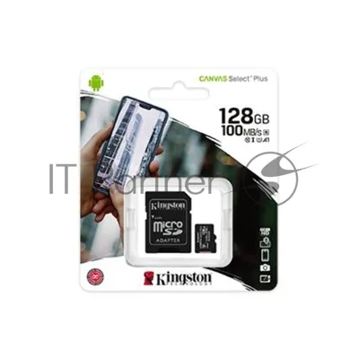 Флеш карта microSDHC 128Gb microSDXC Kingston SDCS2/128Gb Class10 UHS-I Canvas Select up to 100Mb/s с адапт.