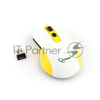 Мышь беспроводная Gembird MUSW-221-Y белый/желтый, 1600 dpi, радиоканал, USB, кнопки - 6
