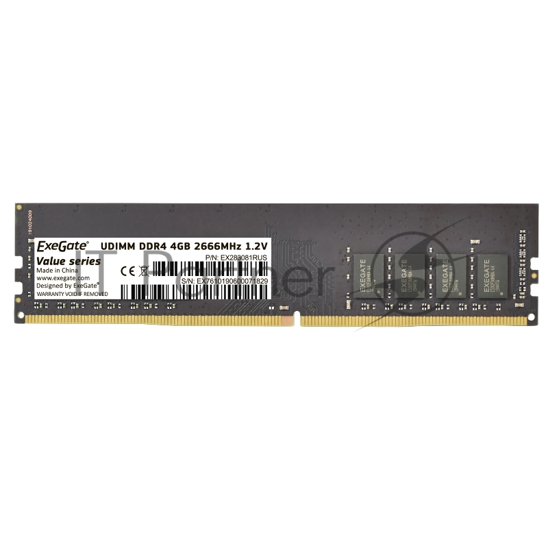 Оперативная память Exegate, DDR4, 4GB (1x4 GB), 2666 MHz, CL19, DIMM, OEM