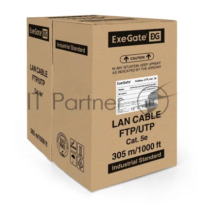 Кабель ExeGate UTP 4 пары кат.5e CCA, 25AWG, бухта 305м, серый, PVC