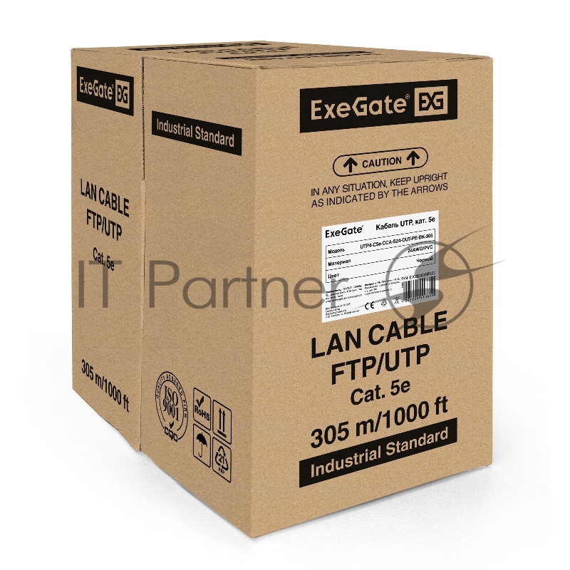 Кабель ExeGate UTP 4 пары кат.5e CCA, 24AWG, внешн., без троса, бухта 305м, черный, PE