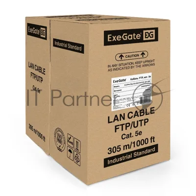 Кабель ExeGate FTP 4 пары кат.5e медь, 24AWG, экран, бухта 305м, серый, PVC