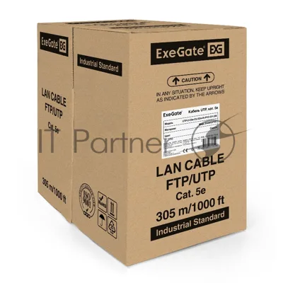 Кабель ExeGate UTP 2 пары кат.5e медь, 24AWG, бухта 305м, серый, PVC