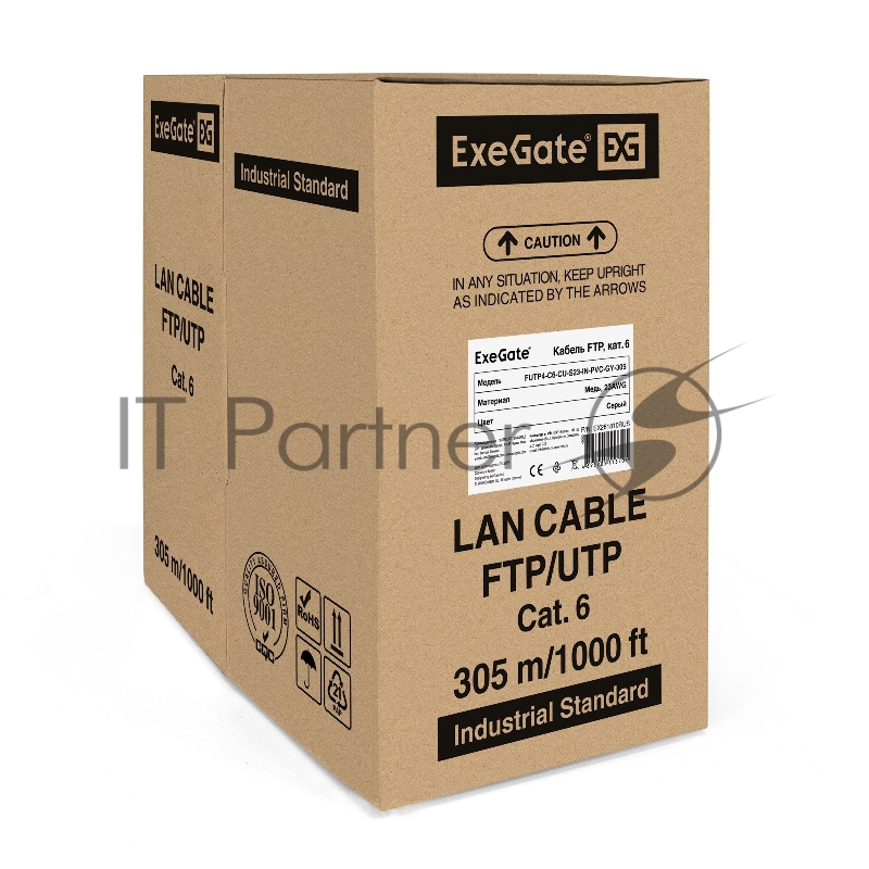Кабель ExeGate FTP 4 пары кат.6 медь, 23AWG, экран, бухта 305м, серый, PVC