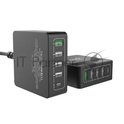Сетевое зарядное устройство ACD-P605U-V1B 60Вт, 5xUSB 1PD+1QC+3Smart, 3.6~20В/3А RTL