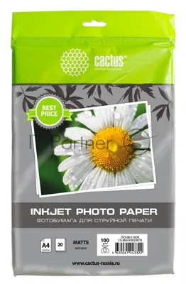 Фотобумага Cactus CS-MA410020EDS A4/100г/м2/20л./белый матовое/матовое для струйной печати