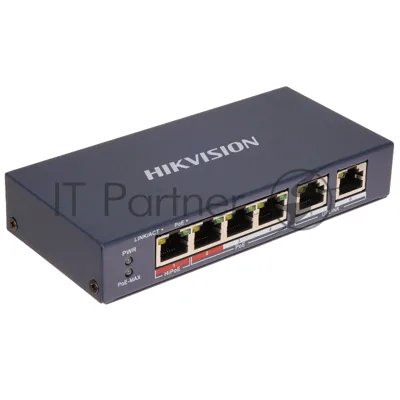 Коммутатор Hikvision DS-3E0106HP-E, 4×100 Мбит/с PoE + 2×100 Мбит/с, неуправляемый