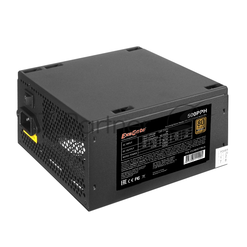 Блок питания ExeGate 500PPH-OEM (EX280577RUS-OEM), 500Вт, 80 PLUS, 120Вт, черный