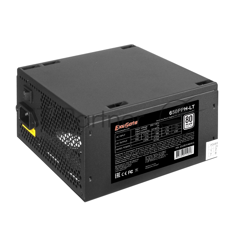 Блок питания ExeGate 650PPH-LT-S RTL (EX282046RUS-S), 650Вт, 80 PLUS, 120мм, черный