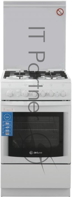 Плита газовая De Luxe 506040.11Г (КР) ЧР белый, конфорок 4 шт, духовка 54 л, 50 см x 85 см x 60 см