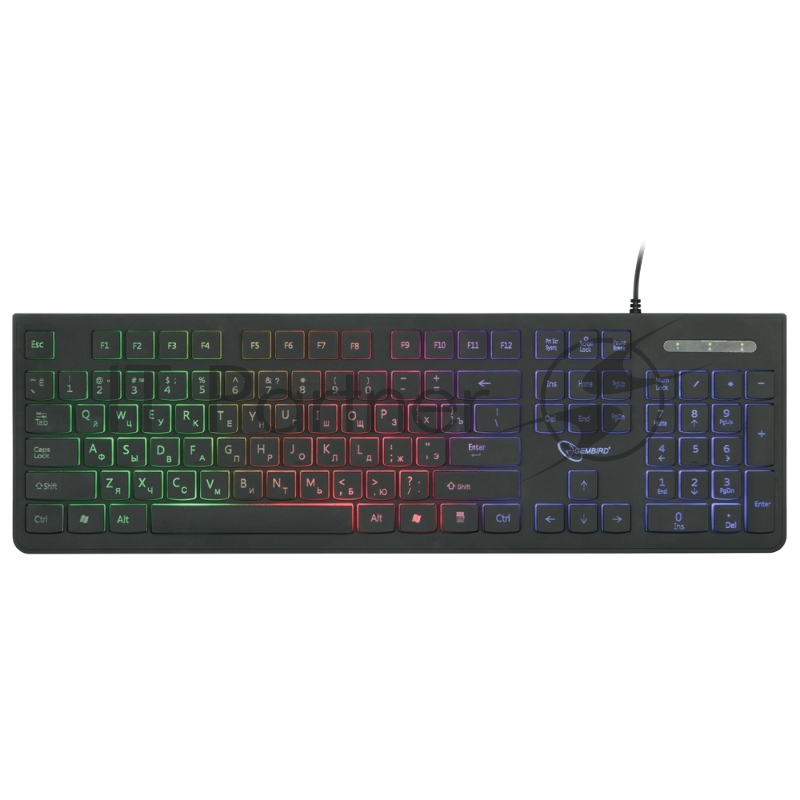 Клавиатура проводная с подсветкой Gembird KB-250L, USB, черный, 104 клавиши, подсветка Rainbow, шоколадный тип клавиш, кабель 1.5м