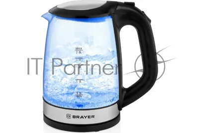Электрочайник BRAYER BR1040BK черный, 2.0 л, 2200 Вт, скрытый нагревательный элемент