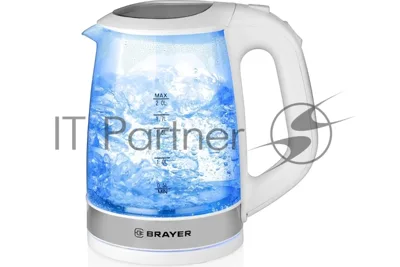 Электрочайник BRAYER BR1040WH белый, 2.0 л, 2200 Вт, скрытый нагревательный элемент