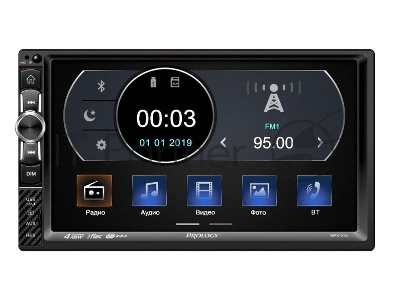 Автомагнитола Prology MPV-310, 2 DIN, 7", Bluetooth, USB Type-A, AUX, пульт ДУ